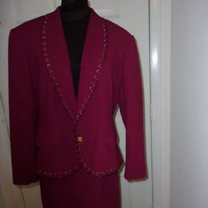 IMPRESSION PARIS VINTAGE RED FULLY LINED SKIRT SUIT 42/US M